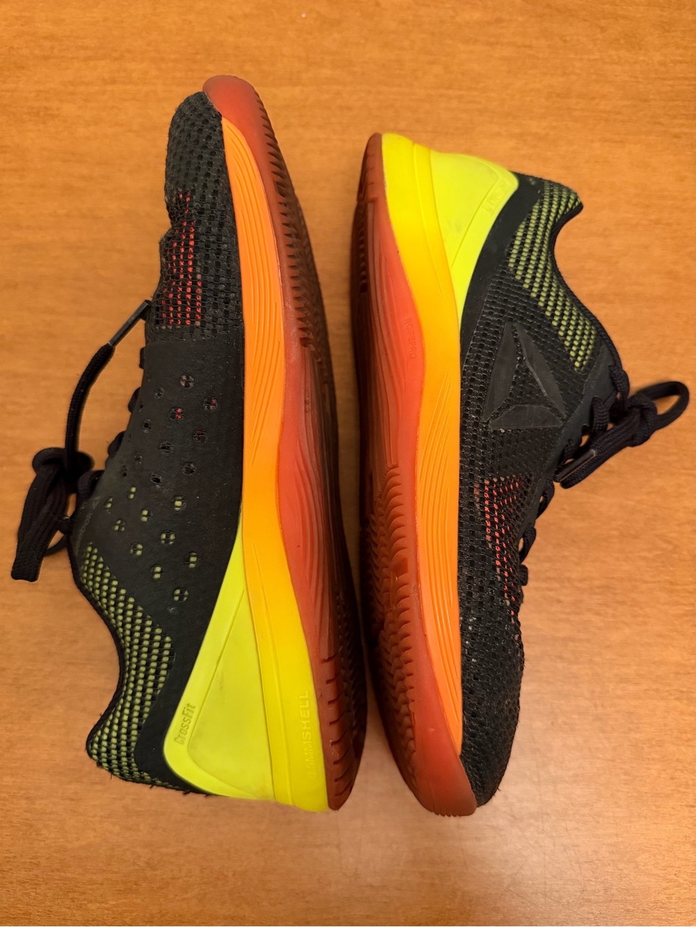 Reebok lifting Sneakers with Red Knit Accents and Yellow Heel